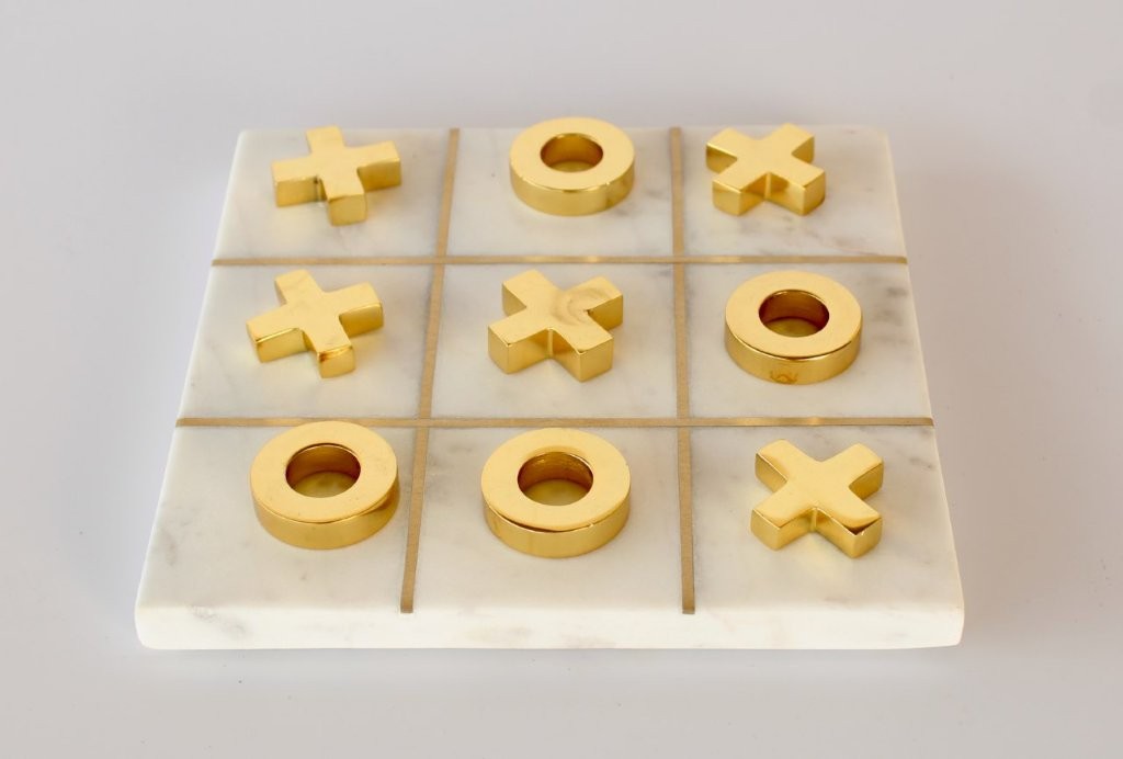 White Marble & Brass Noughts & Crosses